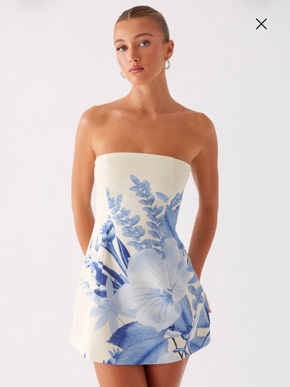 Peppermayo Denby Blue Floral Linen Strapless Mini Dress Size 10 XL NWT